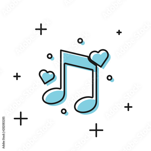 Black Music note, tone with hearts icon isolated on white background. Vector Illustration