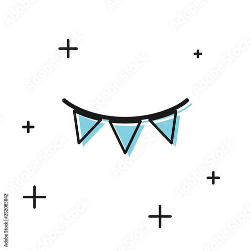 Black Carnival garland with flags icon isolated on white background. Party pennants for birthday celebration, festival and fair decoration. Vector Illustration