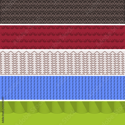 Background set of 5 patterns - openwork graphic ornament - trend autumn-winter palette - vector