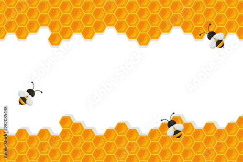 The geometric honeycomb background has a sweet yellow honey color to make a delicious bakery.
