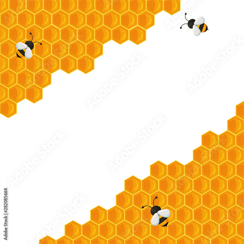 The geometric honeycomb background has a sweet yellow honey color to make a delicious bakery.