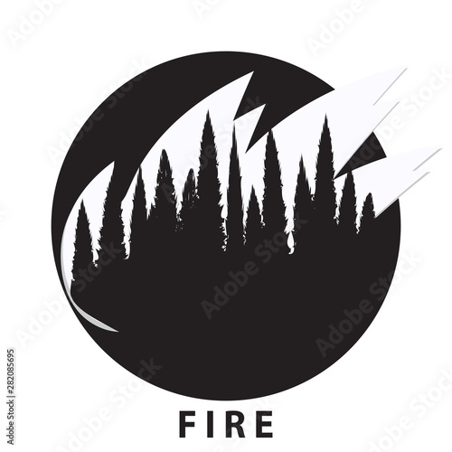 Black - white - flame, forest, taiga - round icon - isolated on white background - vector. Environmental Protection. Fiery element.