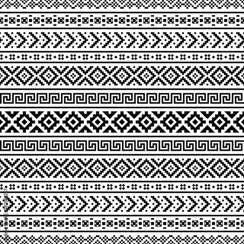 Ikat aztec ethnic pattern in black and white color. Indoan, Native, Navajo, Inca design photo