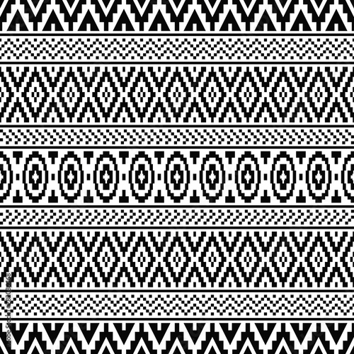 Ikat Traditional Aztec Pattern in black and white color. Tribal Ethnic Pattern Abstract vector for template and background design 