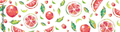 horizontal Pattern of citrus grapefruit banner print, trendy exotic modern background. creative Hand-drawn effect  textile, printing on surfaces clipart isolated. vector illustration