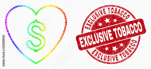 Dot rainbow gradiented love price mosaic icon and Exclusive Tobacco seal stamp. Red vector round grunge stamp with Exclusive Tobacco text. Vector collage in flat style.