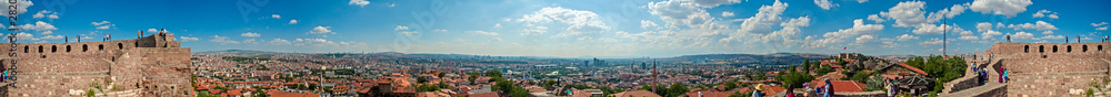 Panoramic view of Ankara Castle (Kalesi). It is a fortification from the late antique / early medieval era in Ankara, Turkey. 360 degree view of the capital of Turkey. Tourists on the walls of the man Panoramic view of Ankara Castle (Kalesi). It is a fortification from the late antique / early medieval era in Ankara, Turkey. 360 degree view of the capital of Turkey. Tourists on the walls of the man
