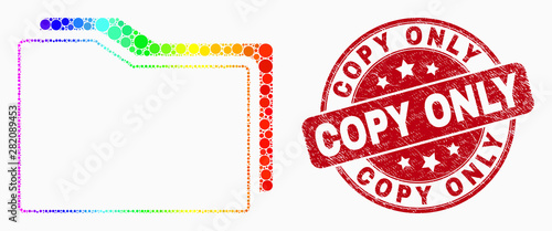 Dot spectral folders mosaic icon and Copy Only seal stamp. Red vector rounded grunge seal stamp with Copy Only title. Vector collage in flat style.