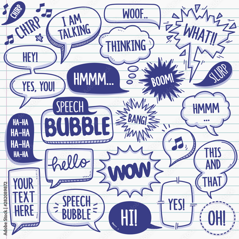 Speech Bubbles Design elements. Vector Doodle Illustration Set in Ballpoint Pen Style.