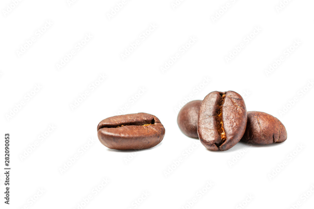 A spread coffee beans isolated on white background and copy space A spread coffee beans isolated on white background and copy space