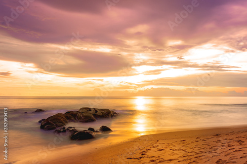 Beautiful view sky of tropical beach at sunset. Khaolak and island Phuket, Thailand. photo