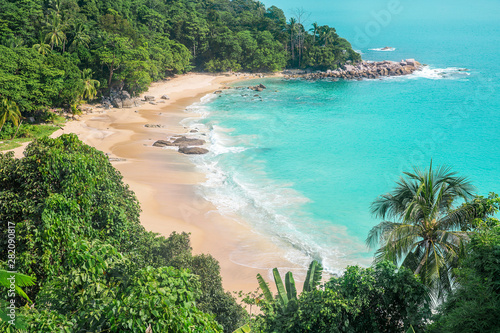 Bild auf Leinwand Beautiful view on top summer beach landscape and mountain range in Patong beach Phuket Thailand