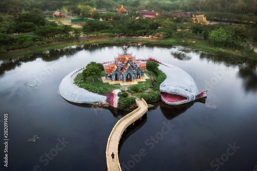 Photography Bangkok, Thailand, Aerial View of Semeru Mountain Palace at Ancient Siam