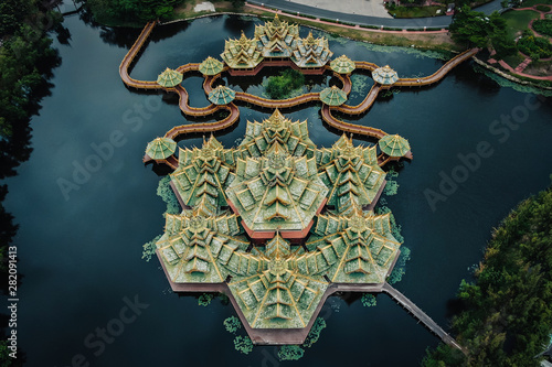 Photography Bangkok, Thailand, Aerial View of Pavilion of the Enlightened at Ancient Siam