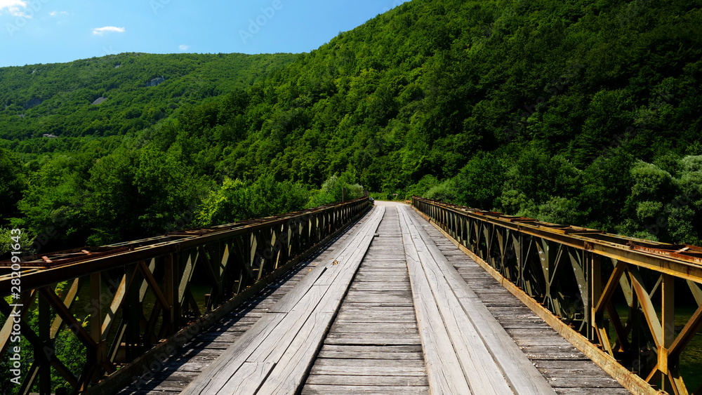 wooden bridge and forest, in Bosnia