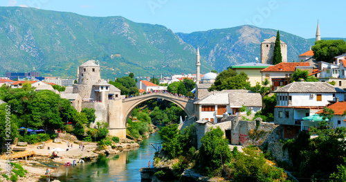 Bosnia and Herzegovina, Mostar with mosque and turquoise river photo
