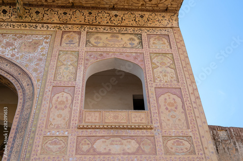 Detail of architecture, decorated facade in Udaipur, Rajasthan, India