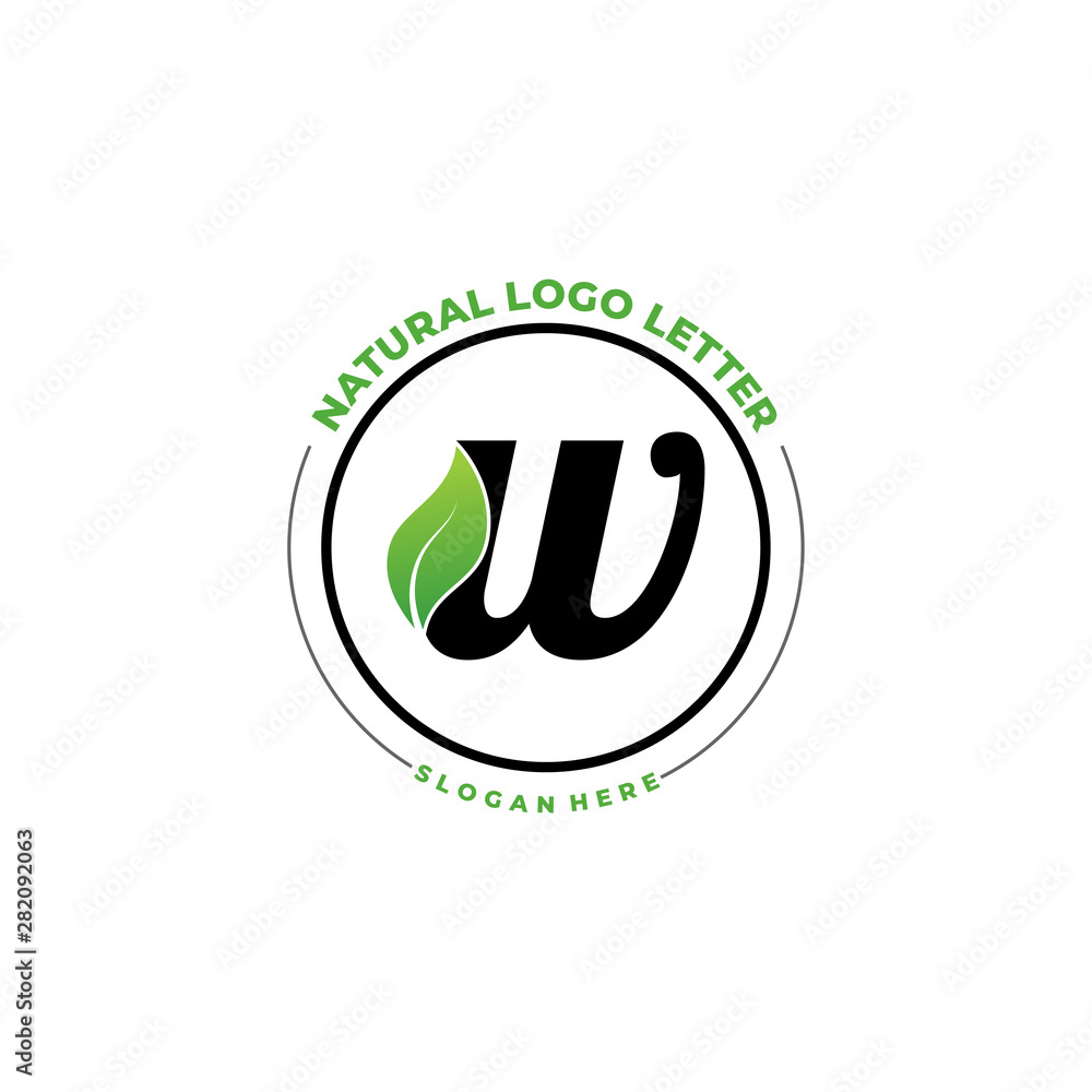 Letter W With Leaf Logo. Green leaf logo icon vector design. Landscape ...