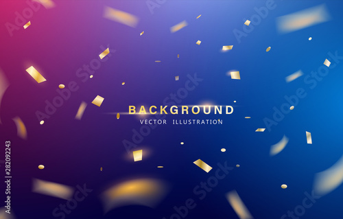 Abstract background. Party, Celebration or special birthday background with golden shiny glitters or ribbon falling in gradient background. Creative and Modern design in EPS10 vector illustration. photo