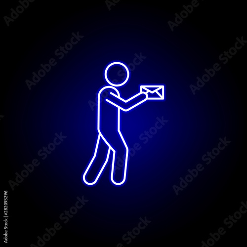 courier postman letter line icon in blue neon style. Set of logistics illustration icons. Signs, symbols can be used for web, logo, mobile app, UI, UX