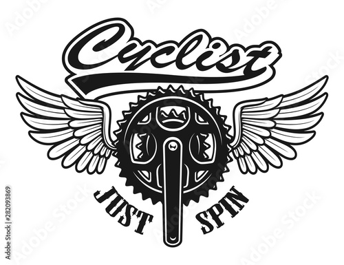 Vector illustration of a bicycle crank with wings,
