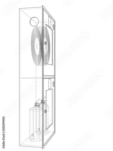 Firefighter tool in fire hose cabinet. Vector