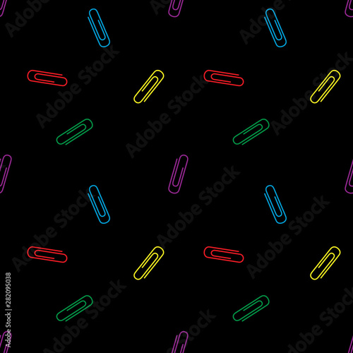 School or office supplies background with paperclip. Back to school pattern. Seamless stationery tool vector illustration