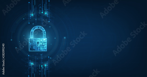 Padlock With Keyhole icon in. personal data security Illustrates cyber data or information privacy idea. blue color abstract hi speed internet technology.