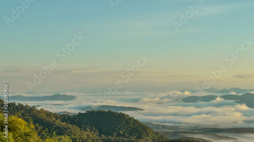 Landscape of Morning Mist with Mountain Layer at Mae Yom National Park, Phrae province.