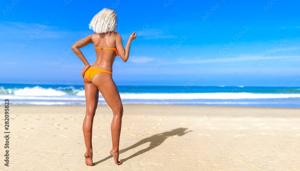 Woman swimsuit on beach. Woman swimsuit on beach.
