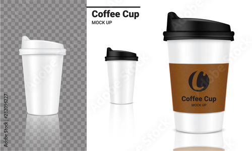 Mock up Realistic Coffee Cup Packaging Product and Logo Design with Black, White, Paper Brown Color on Transparent and White Background Illustration