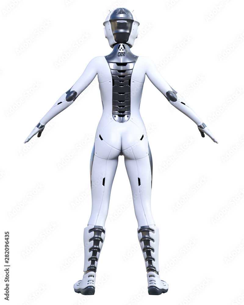 Robot woman. Matte metal droid. Artificial Intelligence.