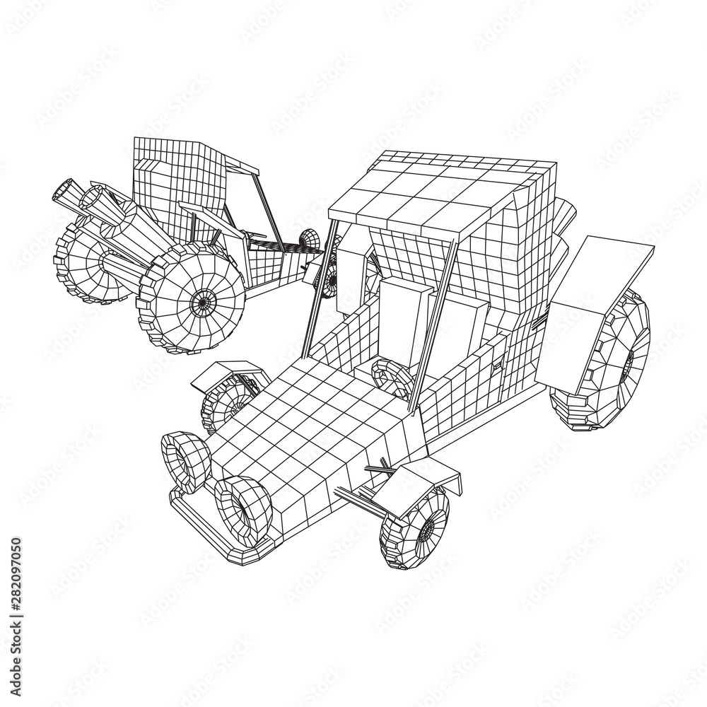 Off road dune buggy car. Terrain vehicle. Outdoor car racing, extreme sport concept. Wireframe low poly mesh vector illustration