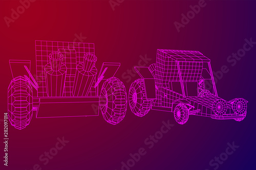 Off road dune buggy car. Terrain vehicle. Outdoor car racing, extreme sport concept. Wireframe low poly mesh vector illustration