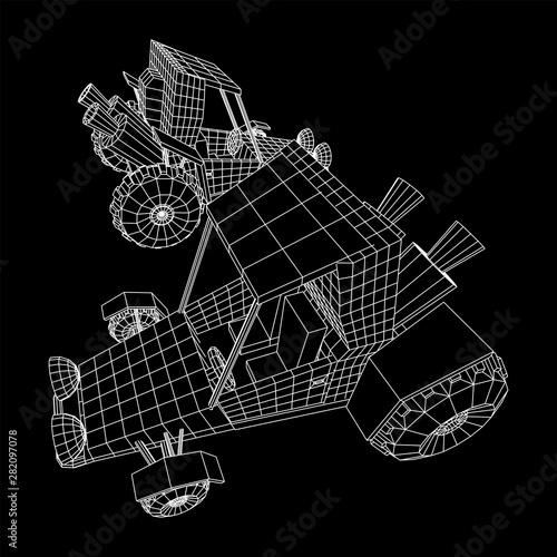 Off road dune buggy car. Terrain vehicle. Outdoor car racing, extreme sport concept. Wireframe low poly mesh vector illustration