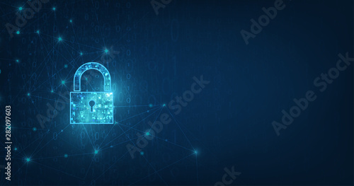 Padlock With Keyhole icon in. personal data security Illustrates cyber data or information privacy idea. blue color abstract hi speed internet technology.