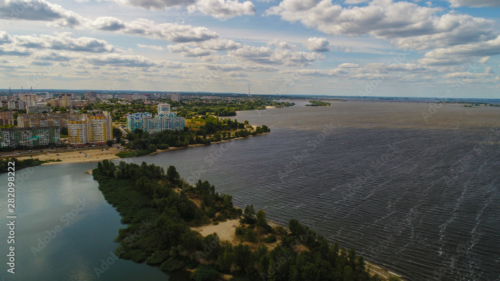 AERIAL VIEW OF CITY PANO WITH RIVER 