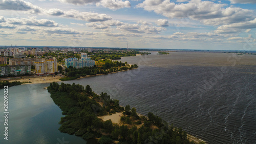 AERIAL VIEW OF CITY PANO WITH RIVER 