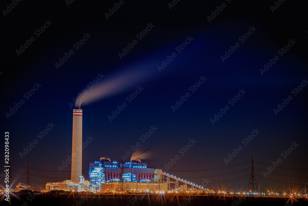 beautiful heavy industry plant at dark night