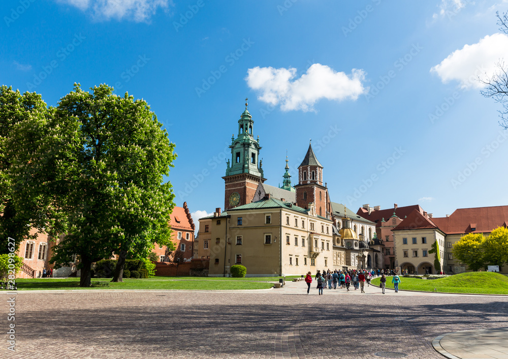 Group of tourists in Wawel castle, Krakow, Poland