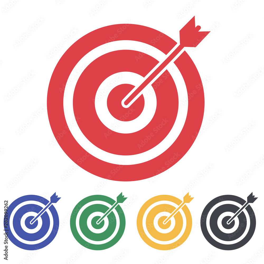 Red aim, arrow, Idea concept, perfect hit, winner, target goal icon. Success abstract pin logo Red aim, arrow, Idea concept, perfect hit, winner, target goal icon. Success abstract pin logo