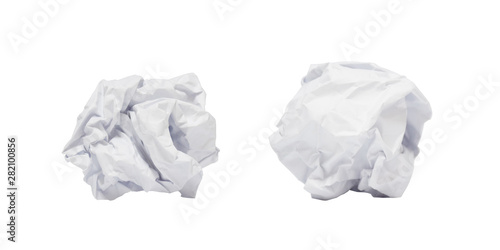 Two Rugged paper ball or paper crumpling , trash, garbage to recycle isolated on white background with Clipping path