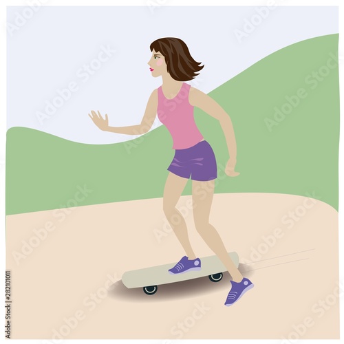 a girl riding on a skateboard in the Park