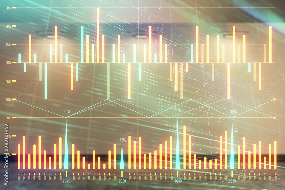 Double exposure of financial graph on empty room interior background. Forex market concept. Double exposure of financial graph on empty room interior background. Forex market concept.