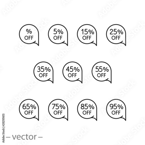 offer sale, promo tag, price label, sticker discount set icons, thin line symbols for web and mobile phone on white background - editable stroke vector illustration eps 10