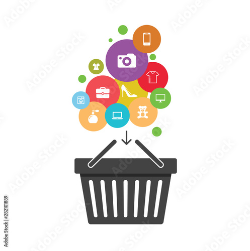 Slika na platnu Shopping cart vector shop pushcart trolley shopper or carter with empty basket a