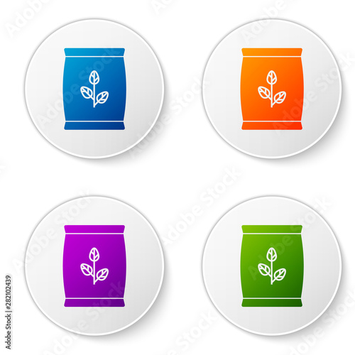 Color Fertilizer bag icon isolated on white background. Set icons in circle buttons. Vector Illustration