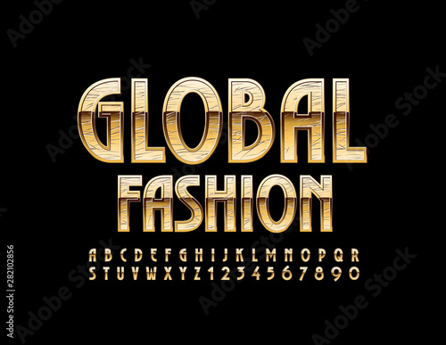 Vector stylish Sign Global Fashion with luxury Uppercase Font. Elegant Alphabet Letters and Numbers