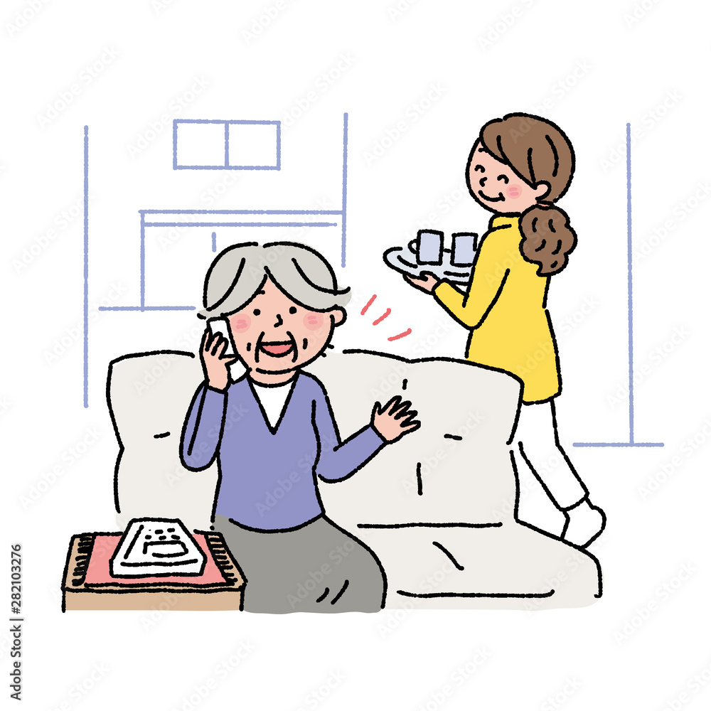 電話をするシニア女性 介護 認知症 イラスト Stock Vector Adobe Stock 電話をするシニア女性 介護 認知症 イラスト Stock Vector Adobe Stock