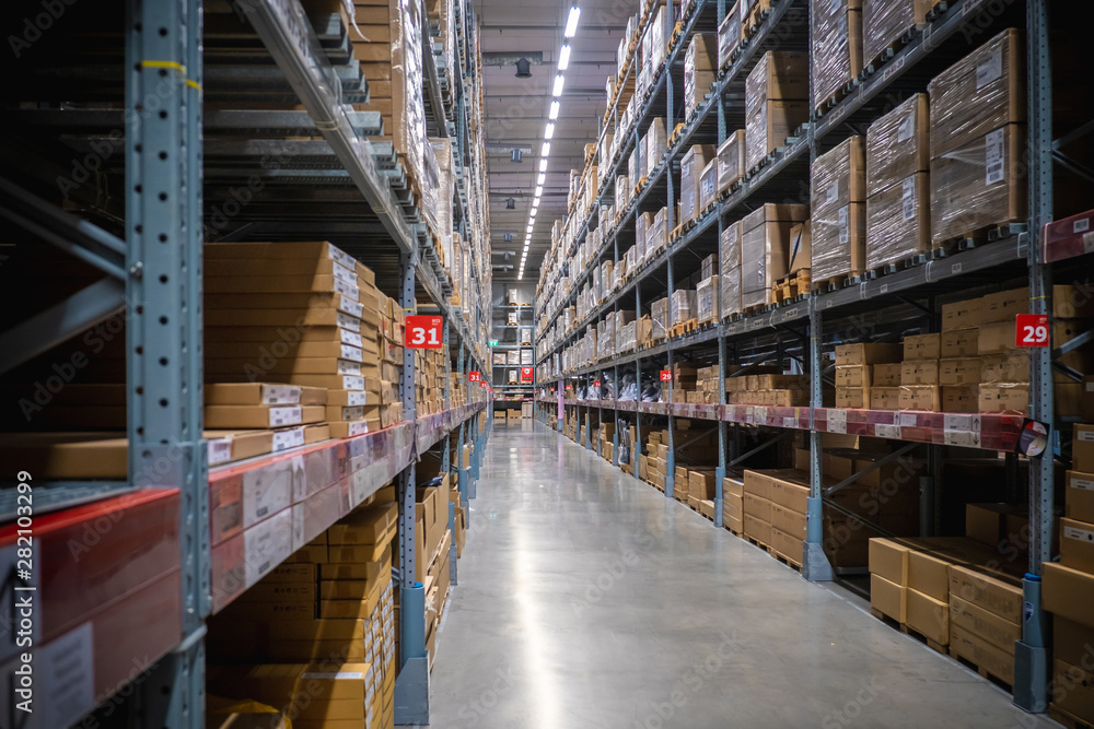 Warehouse aisle in an IKEA store Warehouse aisle in an IKEA store
